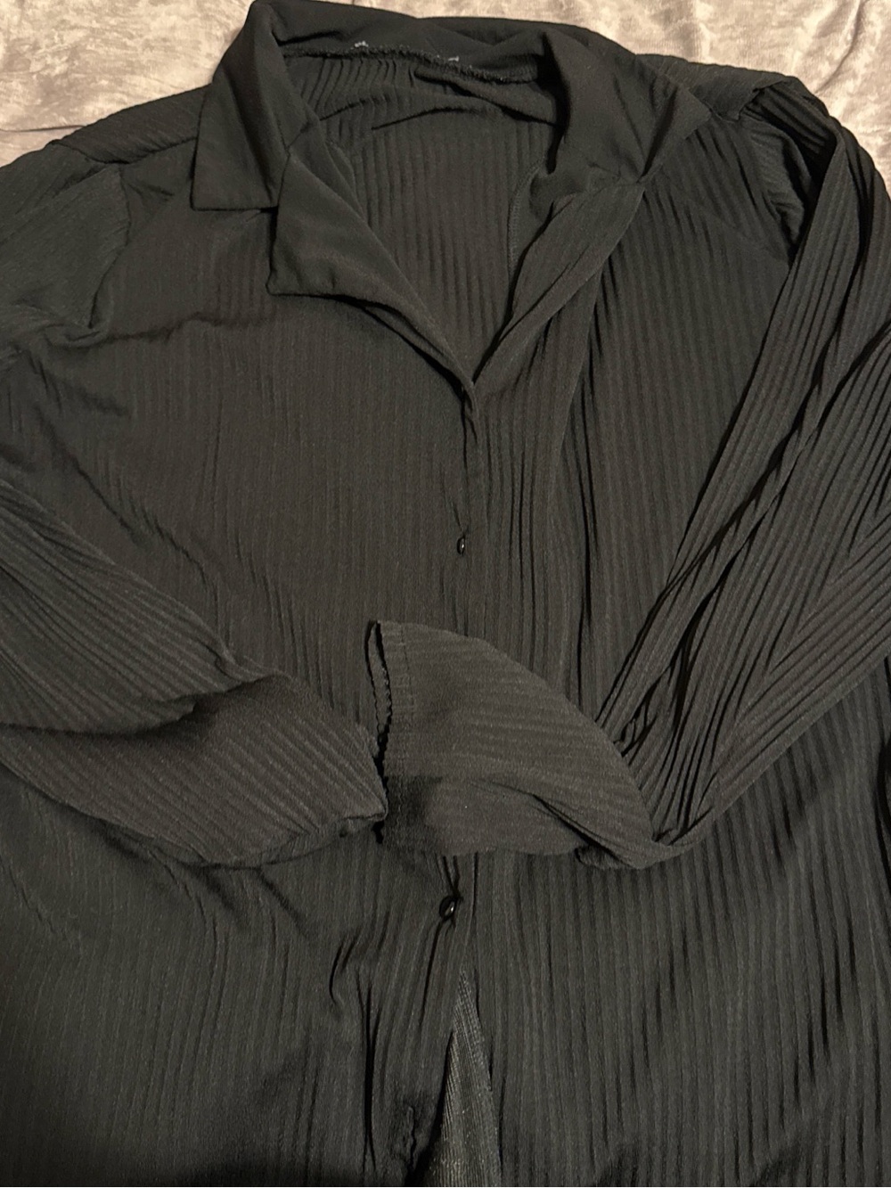 Women’s Black Pleated Button-Up Shirt
